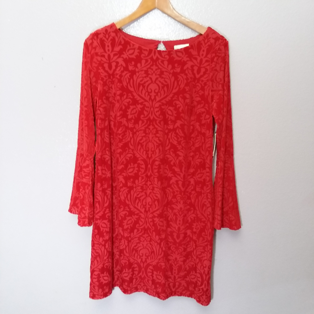 ECI Velvet Bell Sleeve Shift Cocktail Dress - Picture 4 of 8